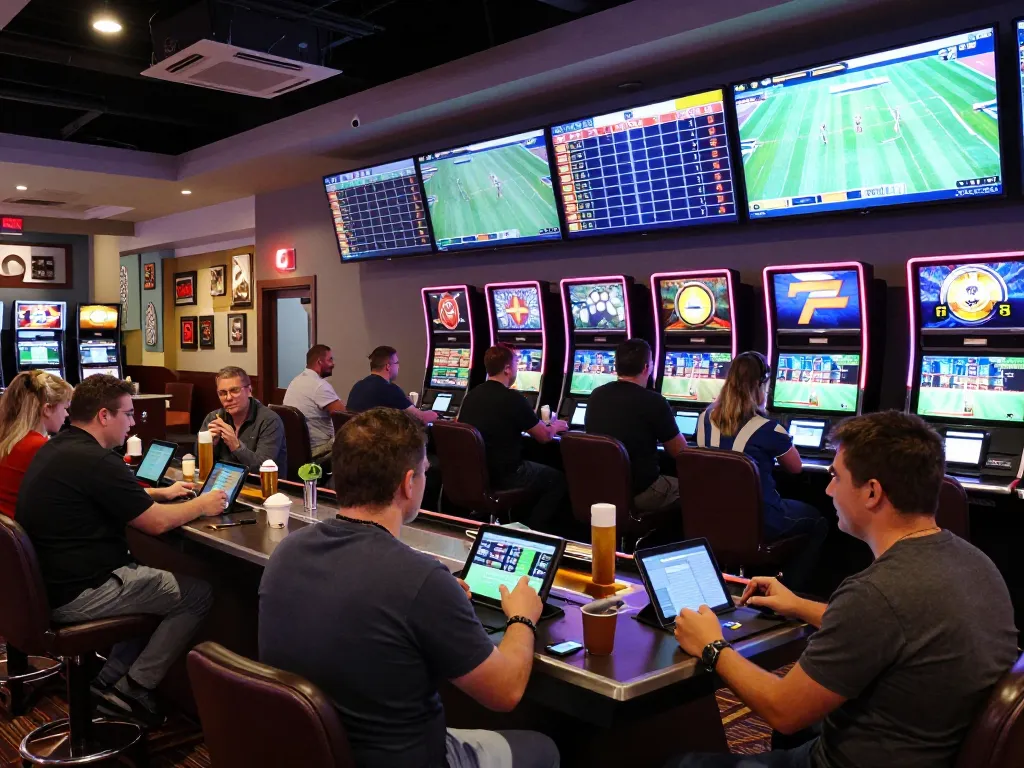 7mcn sports bettors analyzing odds at an exciting casino betting area