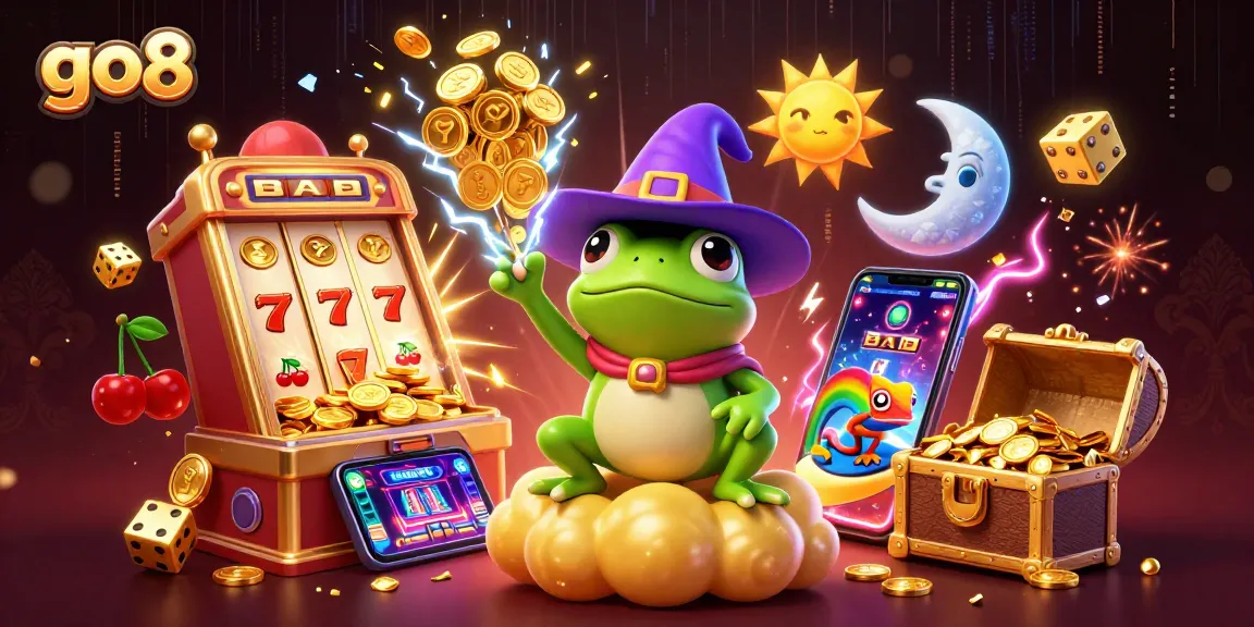 Feel the thrill at go8 as a wizard frog brings jackpots to life, surrounded by vibrant gaming elements.