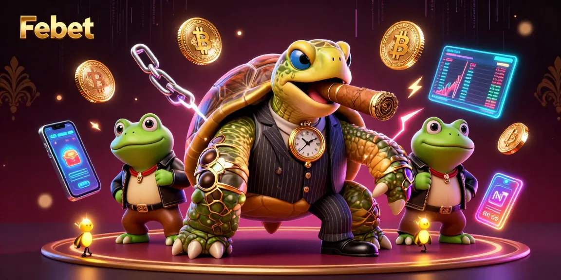 Place strategic bets at Febet, featuring a dynamic casino scene with a snapping turtle and bullfrog enforcers.