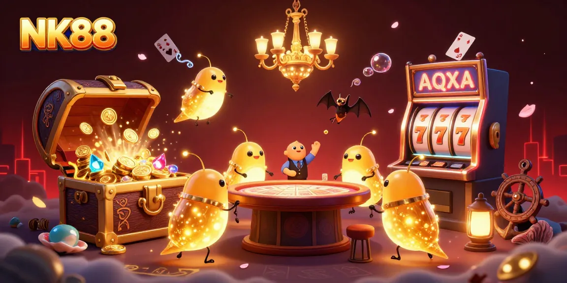 Navigating NK88's vibrant casino scene filled with glowing creatures and dynamic gaming elements.