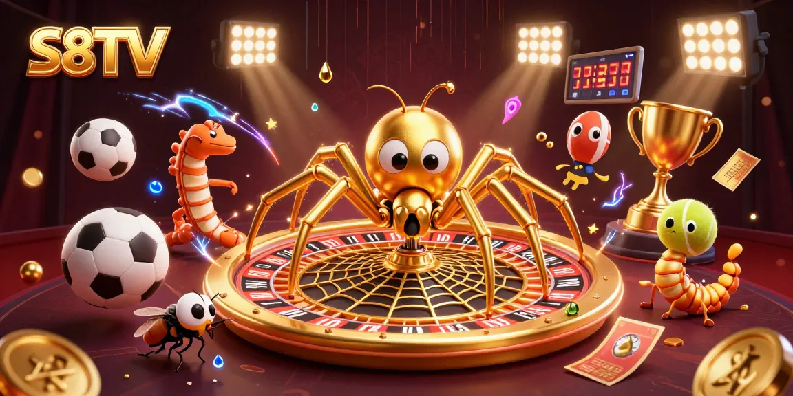 S8TV captivates viewers with a golden spider web roulette surrounded by sports betting excitement.