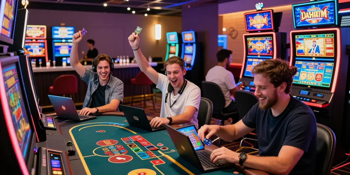 Experience the thrill of online casinos at https://mhfe.org.uk with players enjoying credit card gaming, bright lights, and engaging atmosphere.