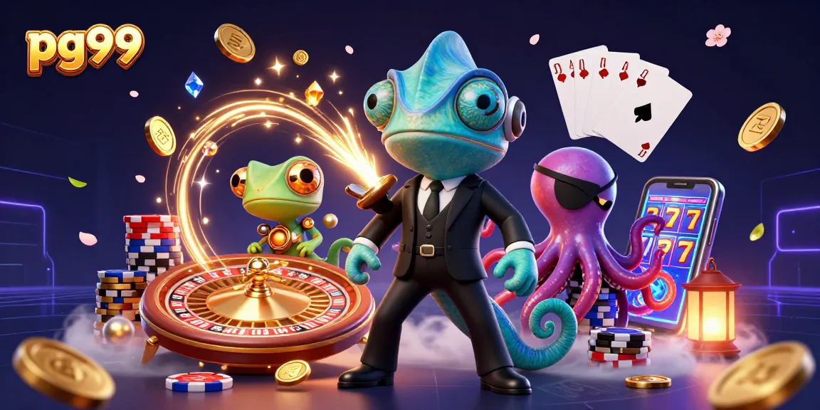 Spin the reels at pg99's dynamic casino featuring colorful characters and vibrant game elements.