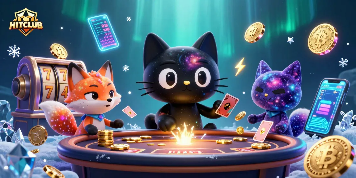 HITCLUB showcases gaming excitement in a vibrant cosmic casino, blending slots and crypto elements.