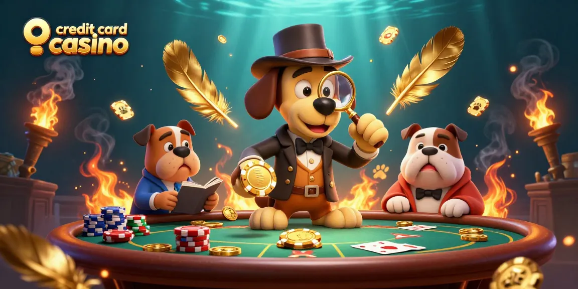 Experience exciting gameplay at a credit card casino featuring a savvy detective and golden poker chips.
