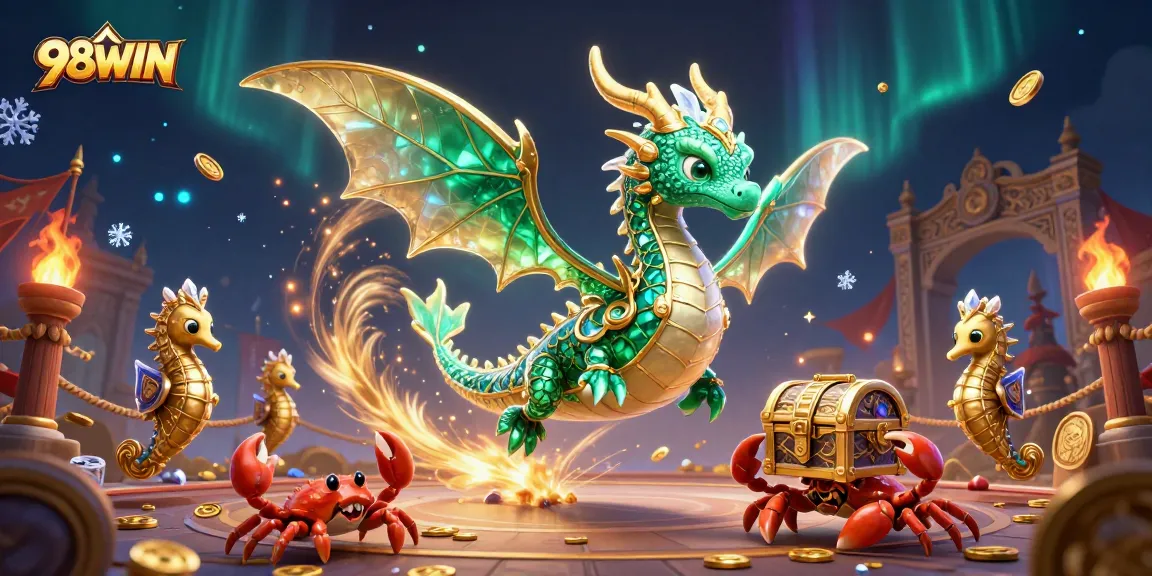 Engage with 98WIN's captivating online casino magic through dynamic 3D sea dragon illustration.