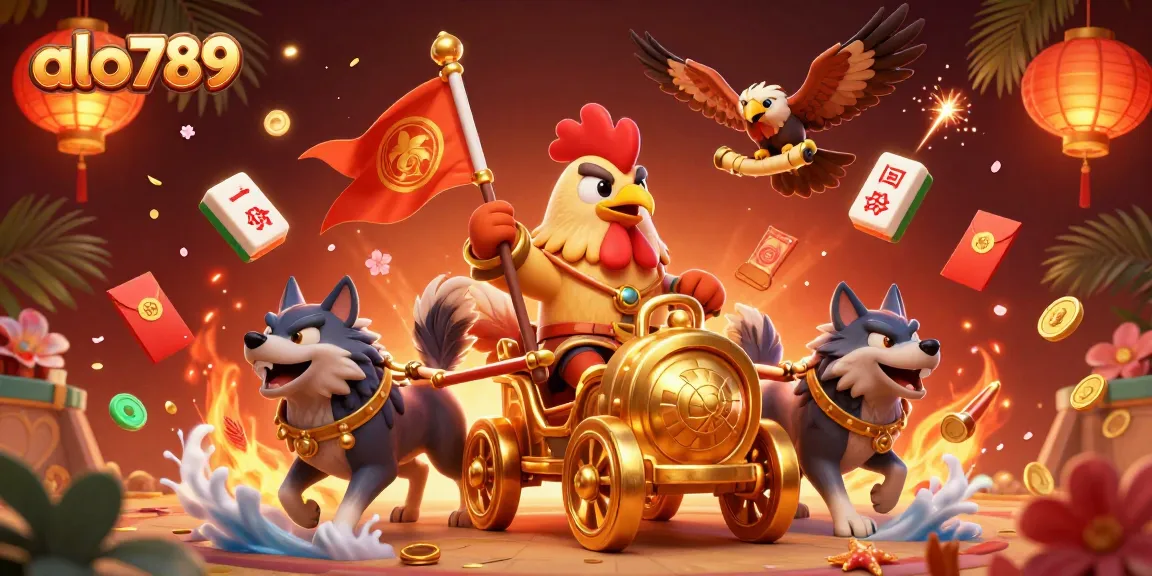 Enhance your gaming experience with alo789, featuring a victorious rooster warlord in a cockfighting scene