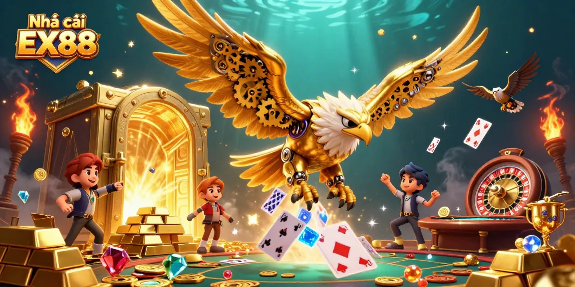 Engage with Nhà cái EX88 at dynamic online casino games with vibrant holographic elements.