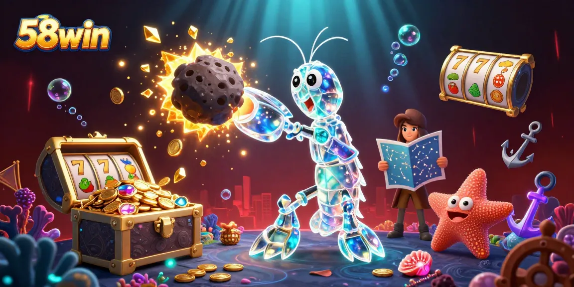 Experience thrilling casino adventures with 58win in an imaginative underwater scene featuring vibrant game elements.