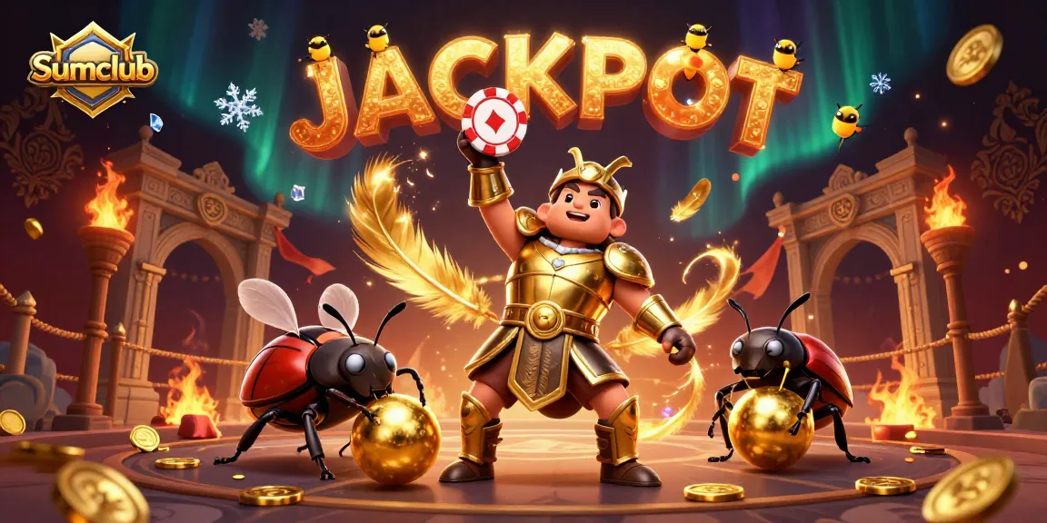 Sumclub features an epic showdown with a victorious beetle, celebrating wins in an exciting casino scene.