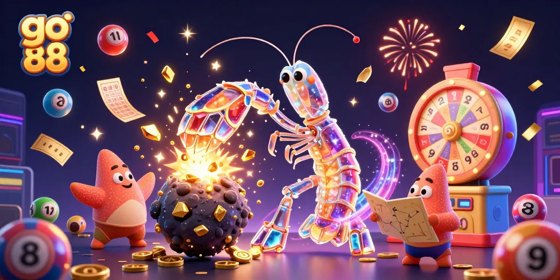 Join the fun at go 88 by spinning colorful lottery balls and catching golden coins in this vibrant casino scene.