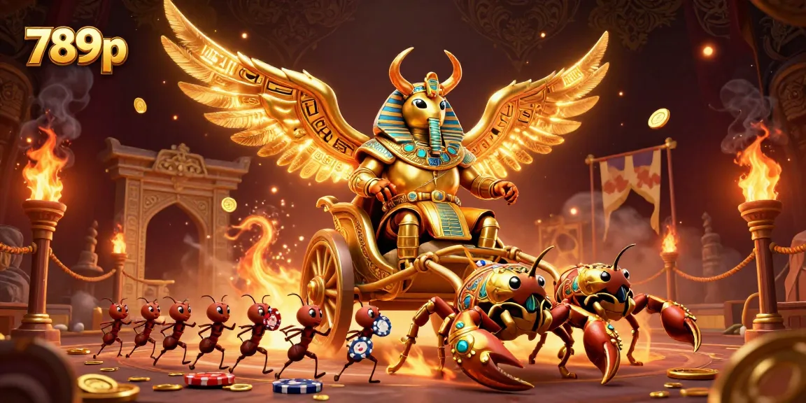 Experience thrilling gameplay at 789p with golden scorpions and poker chips in a dazzling casino setting.