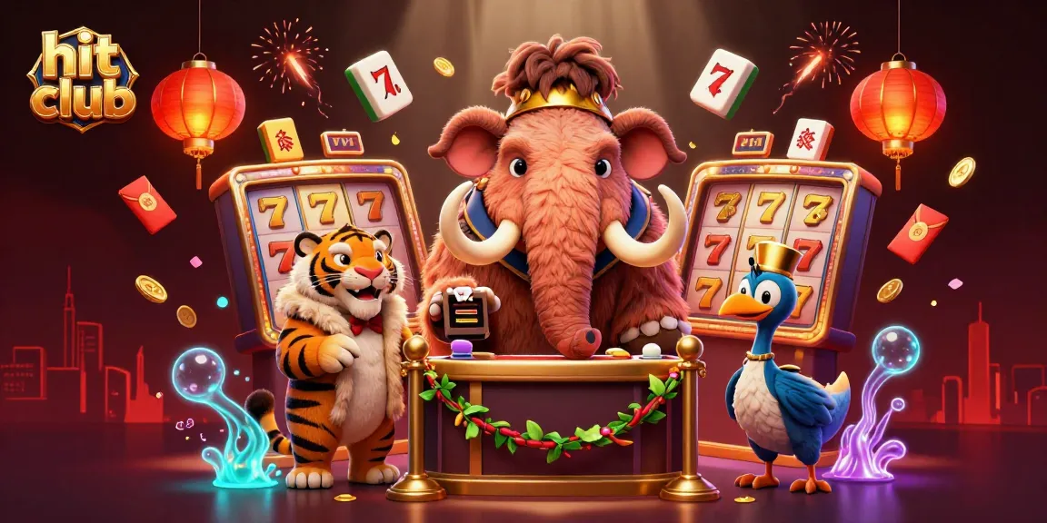 Hit club welcomes players with a vibrant scene featuring a woolly mammoth bouncer, saber-tooth tiger VIP, and dodo bird doorman.