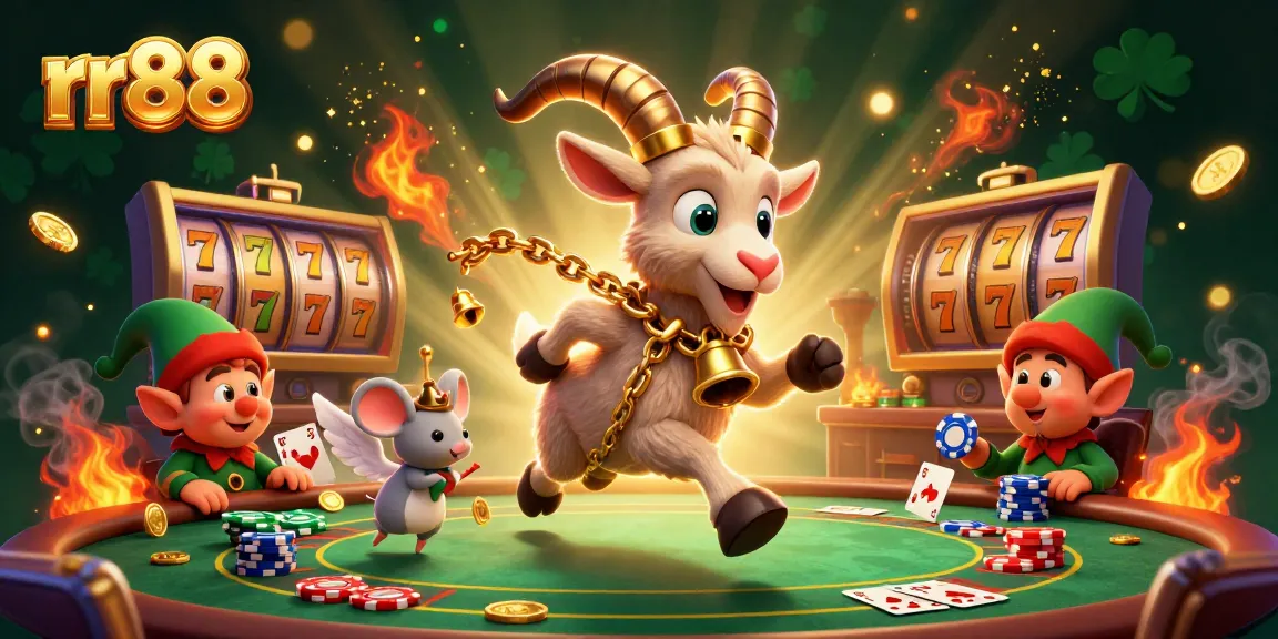 Experience thrilling gaming with rr88 in a vibrant cartoon scene featuring festive characters stealing chips.