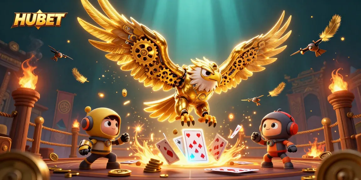 Experience thrilling moments with HUBET as the golden eagle dives among playing cards in a vibrant casino