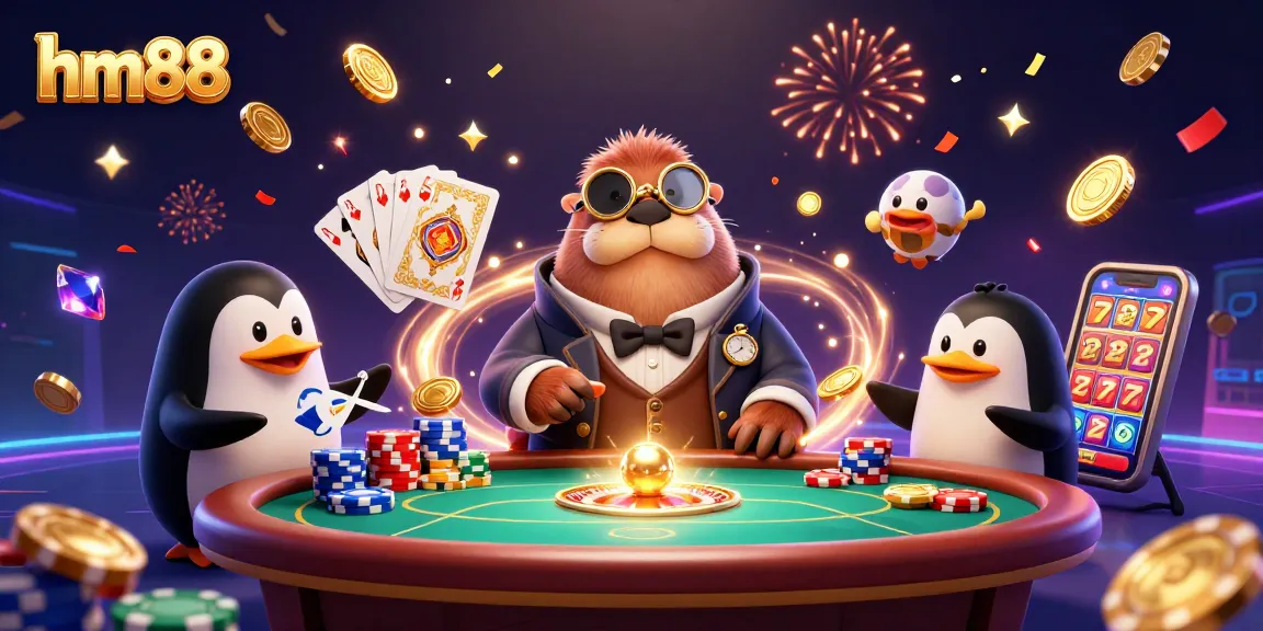 Experience the excitement of hm88 with a jolly walrus at an underwater poker table.