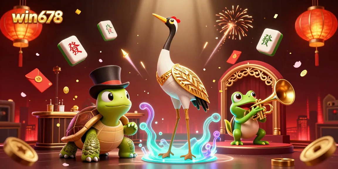 Experience the excitement of win678 with a vibrant 3D casino scene showcasing unique characters and game elements.